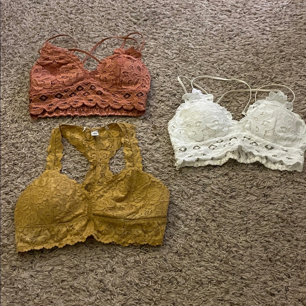 Lace Bralette Set in Black, White, Gold, and Rust